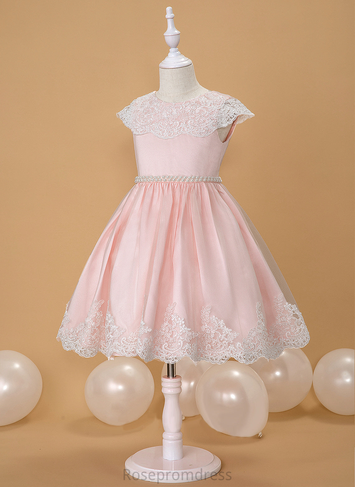 Dress Ball-Gown/Princess Satin/Lace Neck Girl - Flower Girl Dresses Flower Knee-length Sleeveless With Jadyn Beading/Bow(s) Scoop