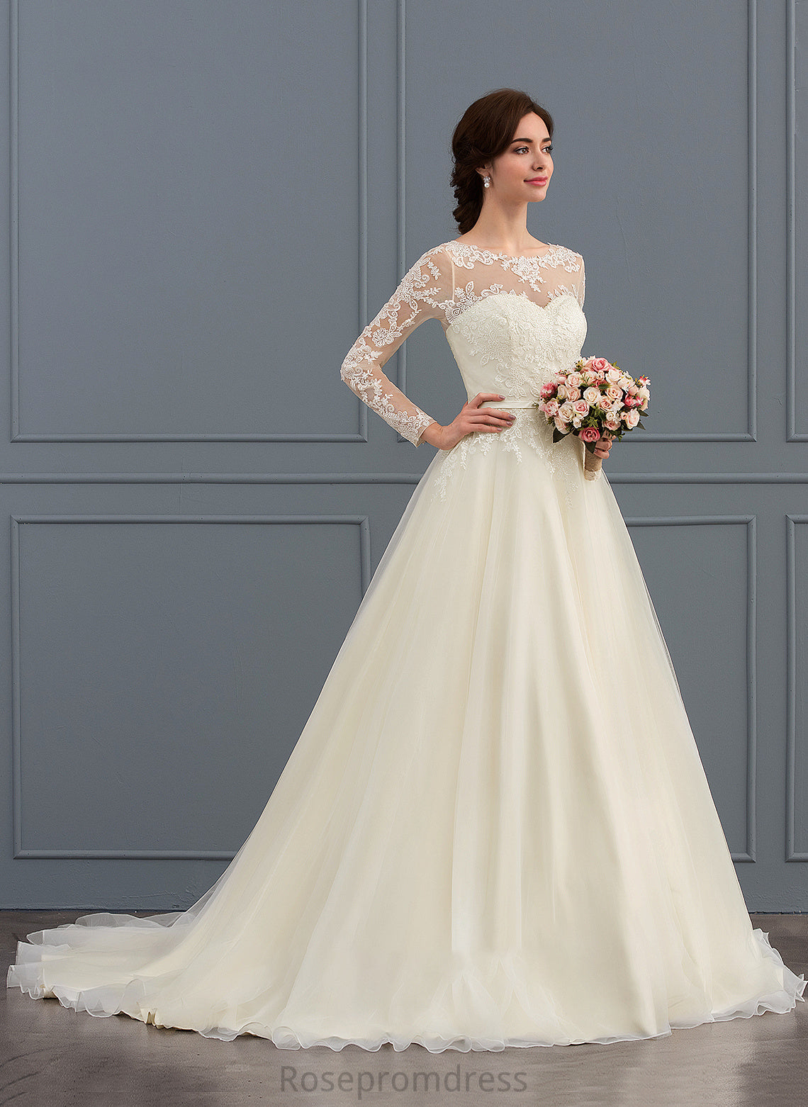 Lace Wedding Dresses Abby Court Ball-Gown/Princess Tulle Train Dress Wedding With Sequins Beading Illusion