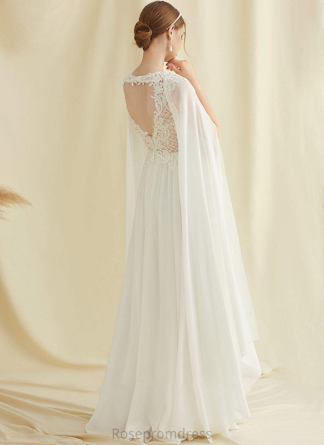 Lace Wedding V-neck Wedding Dresses Norma Chiffon Floor-Length Sequins A-Line With Dress