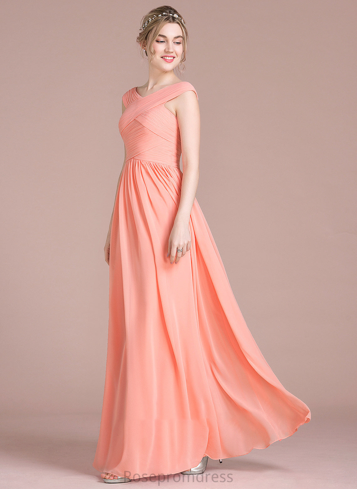 Neckline Straps Fabric Embellishment Length Floor-Length Ruffle V-neck Kaitlin Bridesmaid Dresses