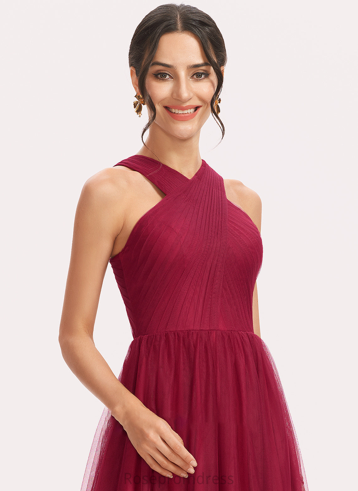 Halter Silhouette Length A-Line Ruffle Fabric Embellishment Floor-Length Neckline Julia Bridesmaid Dresses