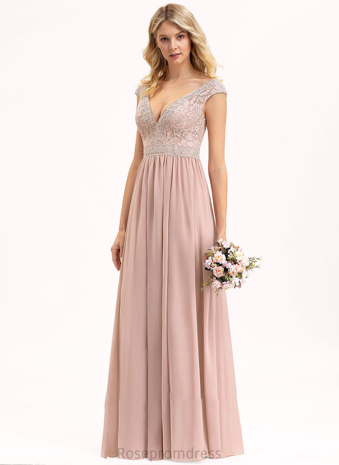 Silhouette Lace Straps Fabric A-Line Length V-neck Floor-Length Neckline Dixie V-Neck A-Line/Princess Bridesmaid Dresses