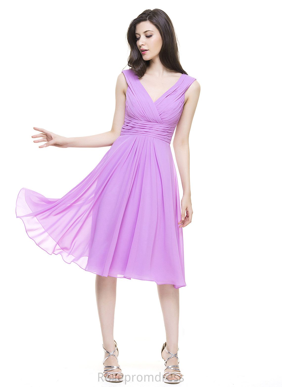 Neckline V-neck A-Line Length Embellishment Fabric Ruffle Knee-Length Silhouette Shyanne Natural Waist Floor Length Bridesmaid Dresses