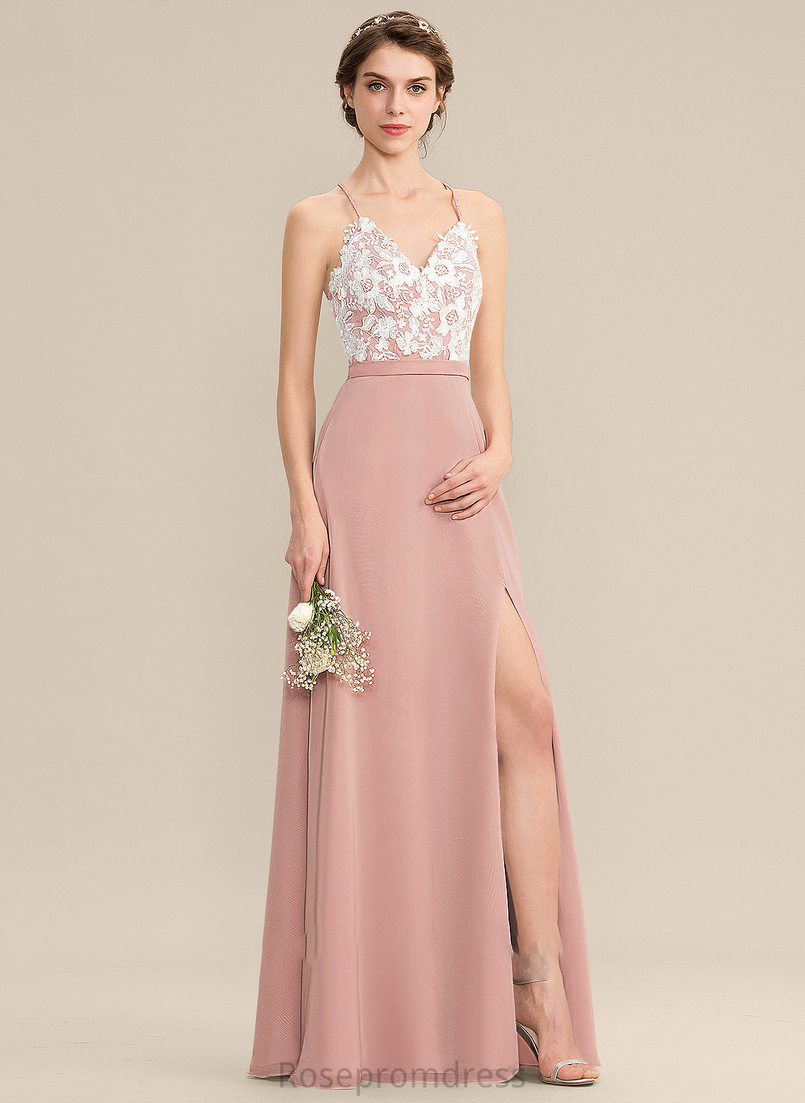 Silhouette Length Embellishment SplitFront Floor-Length V-neck Fabric A-Line Neckline Harley Bridesmaid Dresses