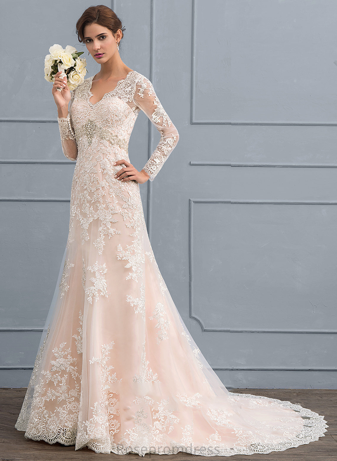 Dress Wedding Dresses V-neck Court Lace Trumpet/Mermaid Priscilla Train Wedding Tulle