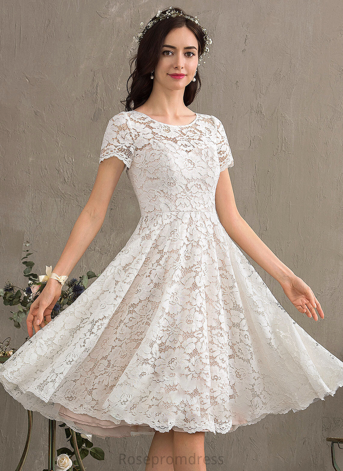 Knee-Length Melissa Scoop A-Line Lace Wedding Dresses Neck Dress Wedding