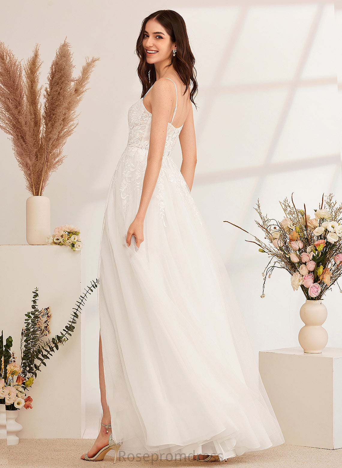 Floor-Length Dress Monserrat A-Line Front Split With Sweetheart Wedding Beading Wedding Dresses Sequins