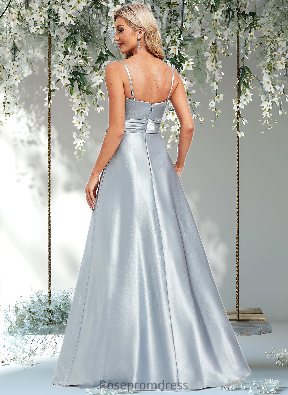 Abigayle A-line V-Neck Floor-Length Stretch Satin Bridesmaid Dress DSP0025795