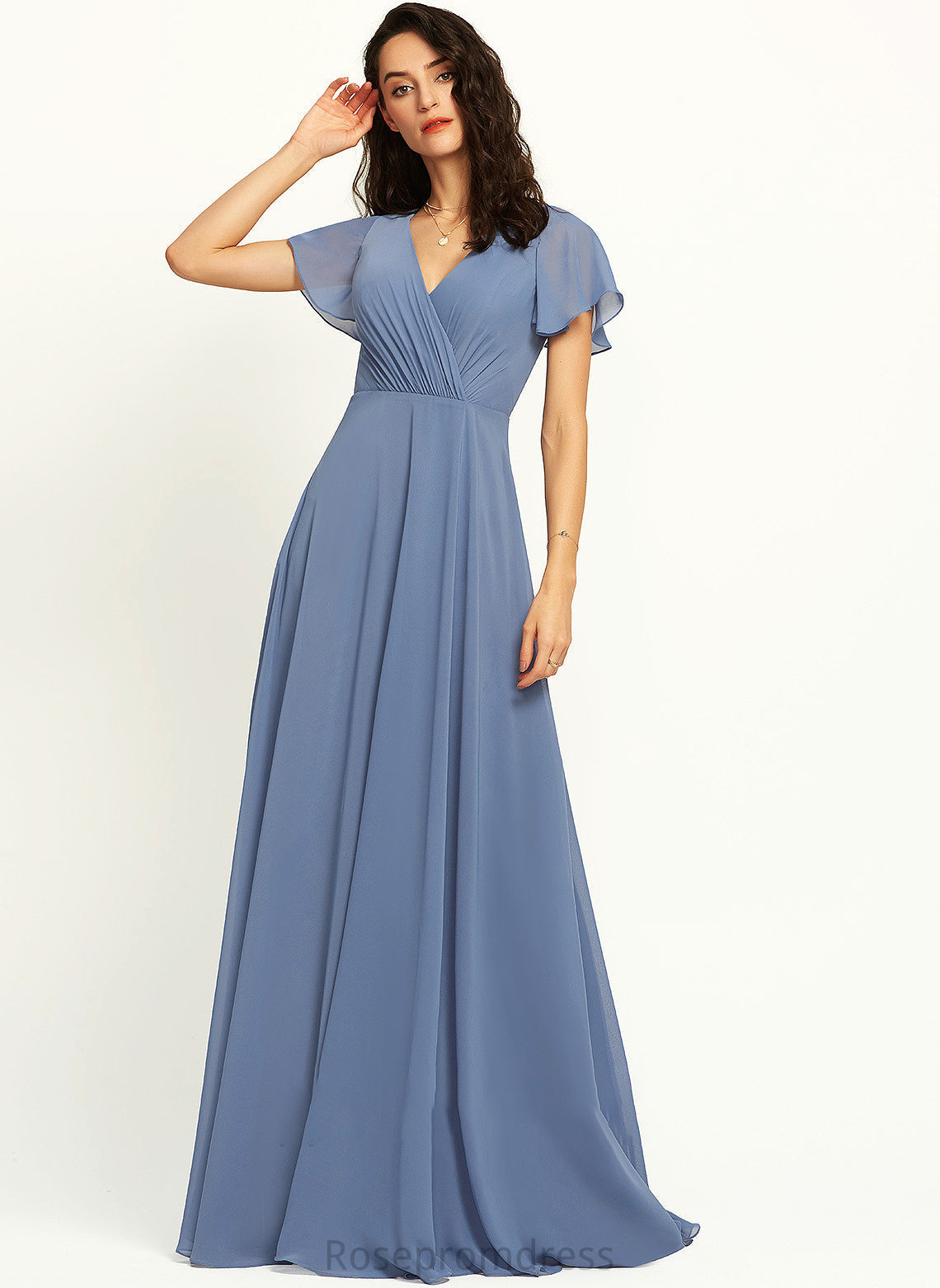 Floor-Length Lace A-Line Silhouette Neckline Length V-neck Embellishment Fabric Regan Spaghetti Staps Floor Length Bridesmaid Dresses