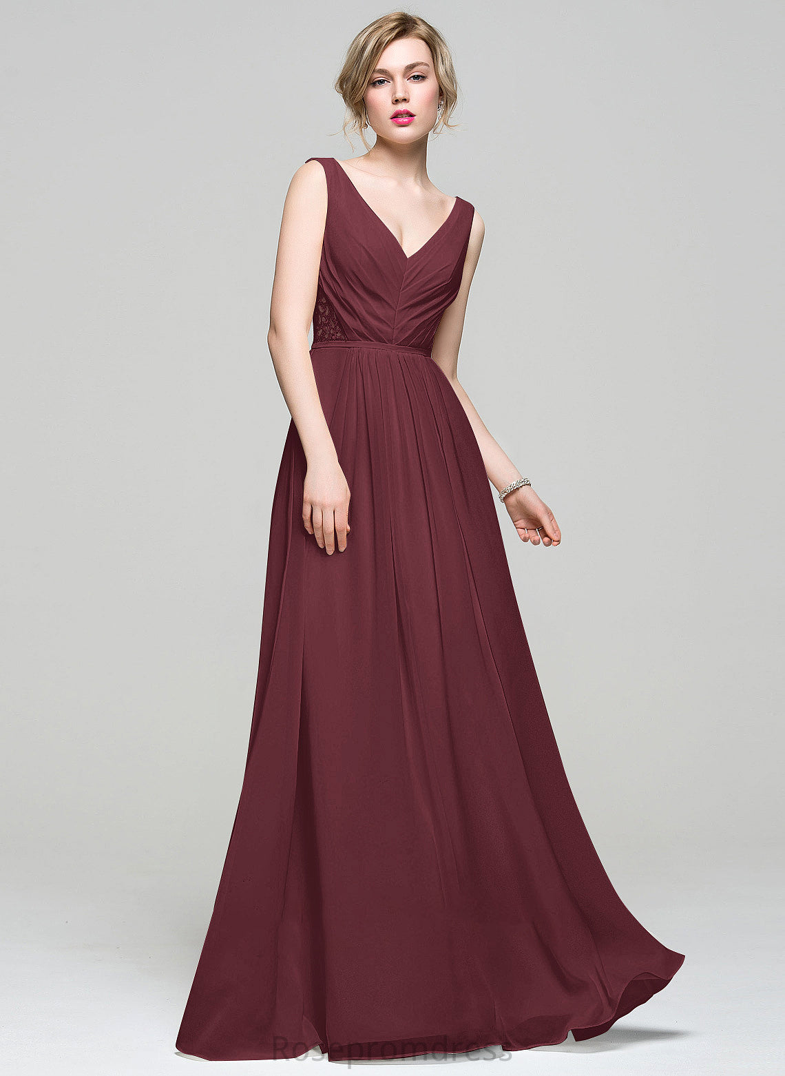 Fabric Sequins V-neck Embellishment Floor-Length Beading Silhouette Lace Neckline Length Ruffle A-Line Bridesmaid Dresses