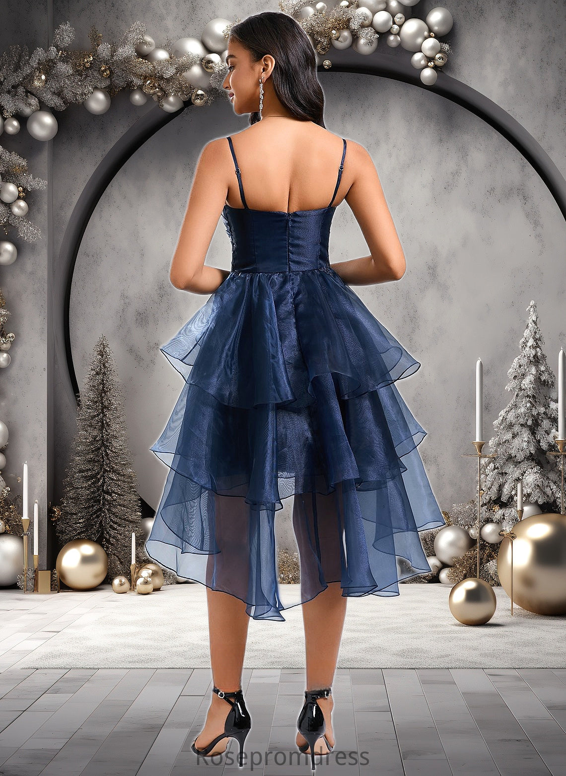 Alannah Ball-Gown/Princess Straight Asymmetrical Organza Homecoming Dress With Sequins Appliques Lace DSP0025652