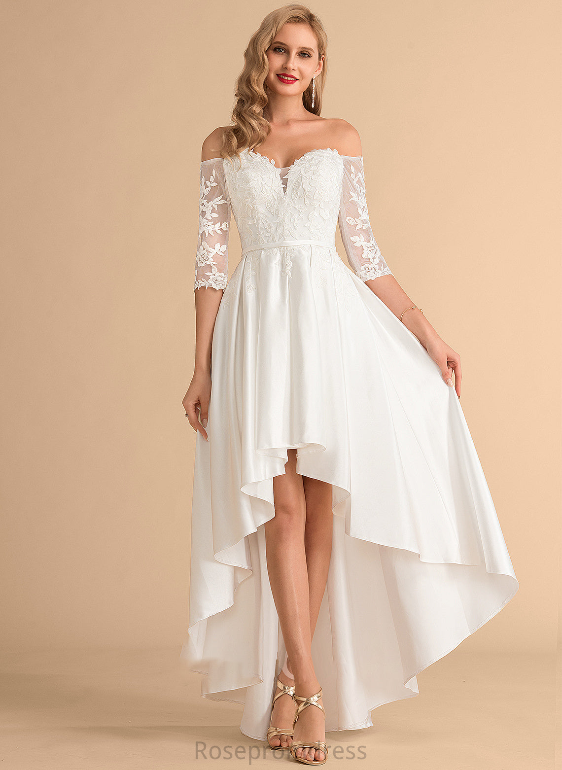 Lace Dress Wedding Satin Asymmetrical A-Line Azul Wedding Dresses