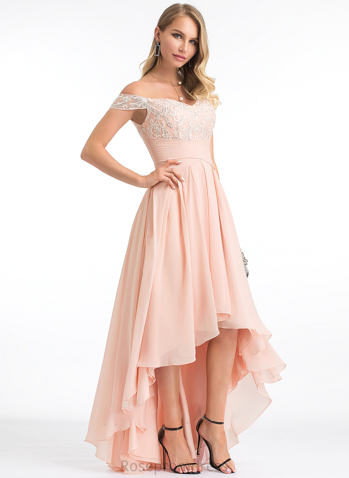 Ashanti Asymmetrical Dress Chiffon With Off-the-Shoulder A-Line Wedding Dresses Wedding Sequins