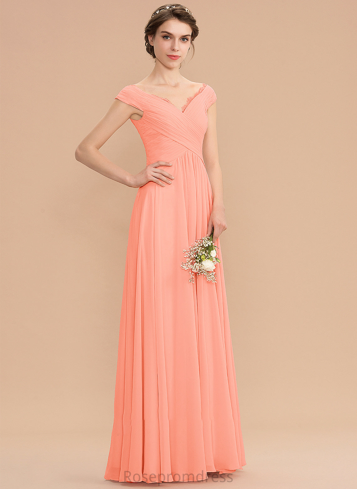 Embellishment Neckline A-Line Floor-Length Silhouette Off-the-Shoulder Length Fabric Lace Ruffle Payton Sleeveless Bridesmaid Dresses
