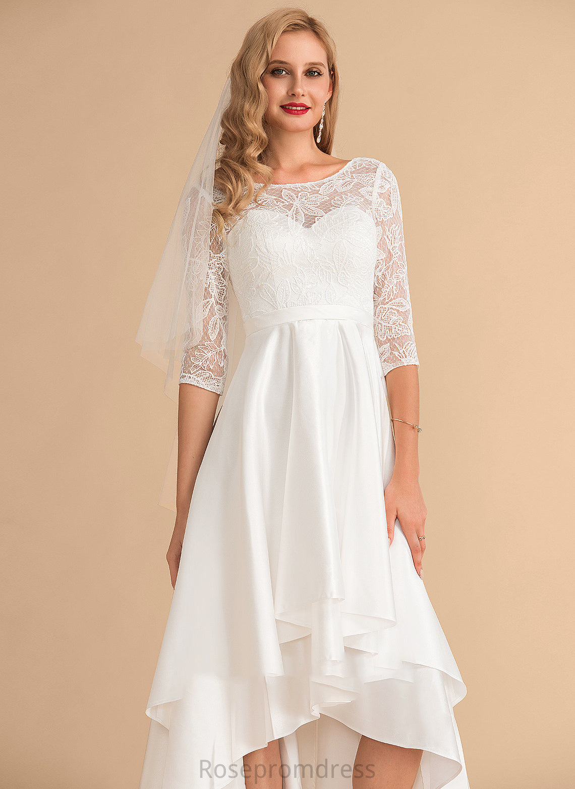 Asymmetrical Neck Scoop Wedding Dresses Wedding Sophie Satin Lace Dress A-Line