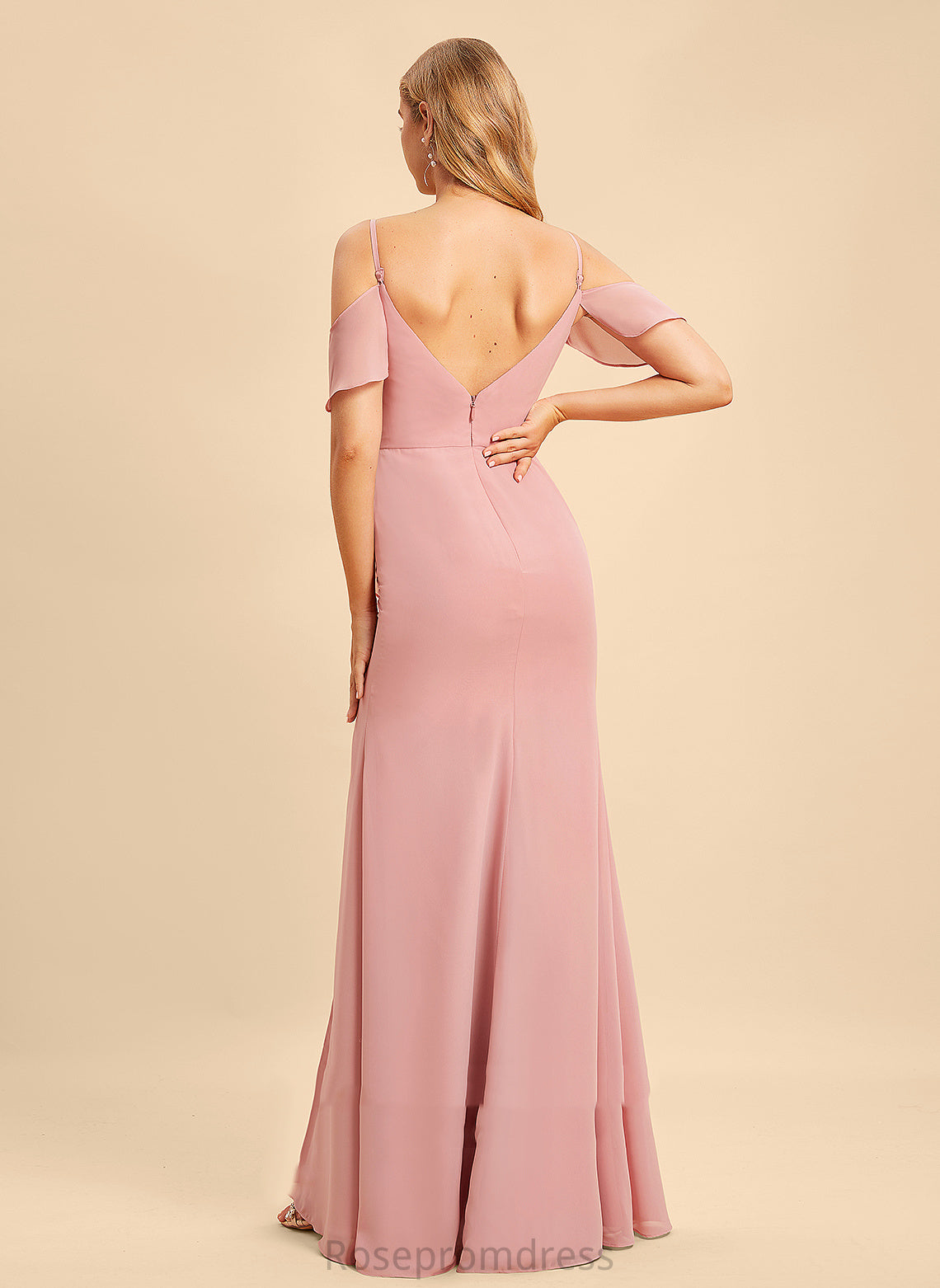 V-neck Ruffle Silhouette Fabric Embellishment Floor-Length SplitFront A-Line Length Neckline Cassie Bridesmaid Dresses