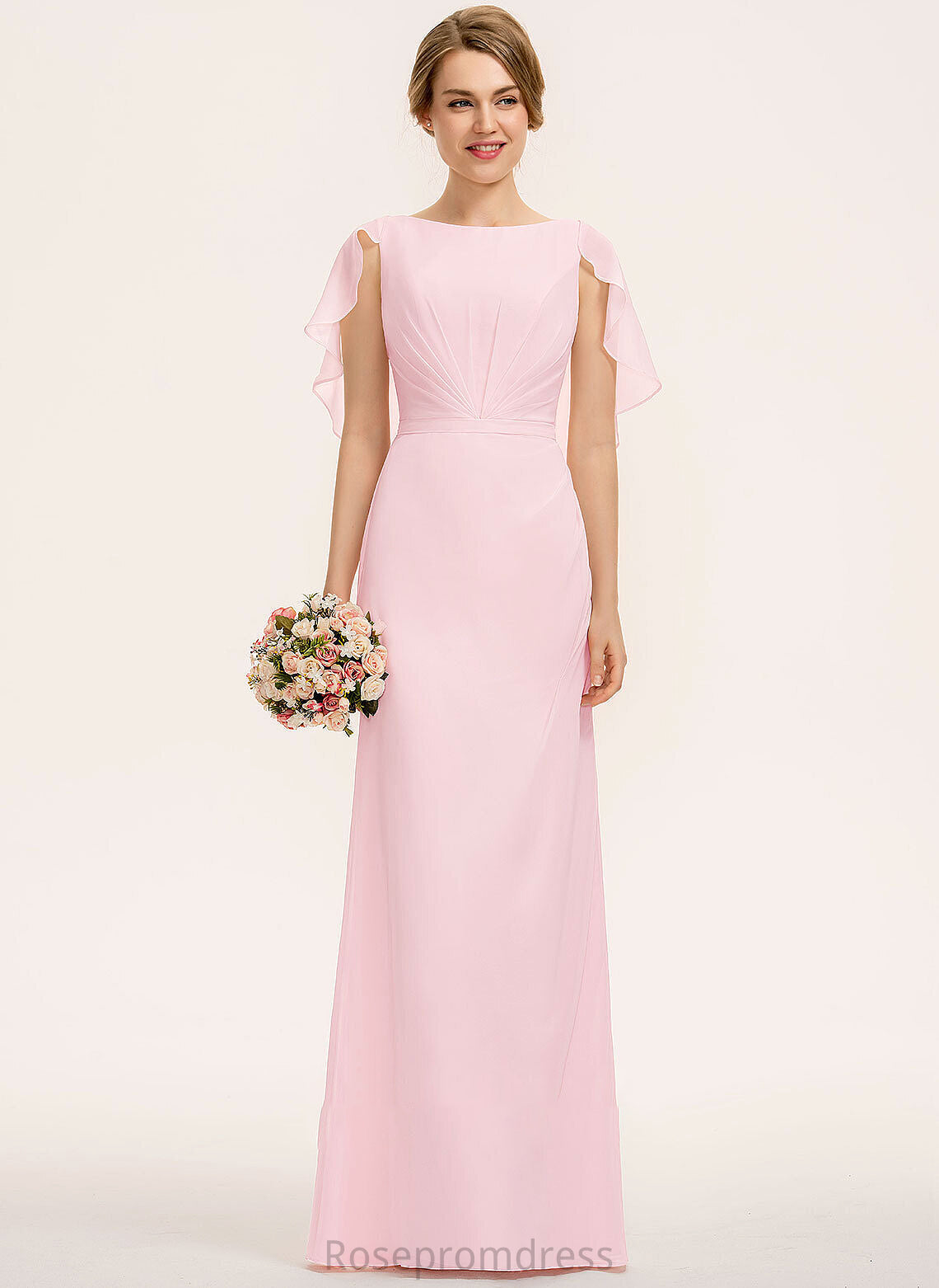 A-Line Embellishment Fabric Silhouette ScoopNeck Length Floor-Length Neckline CascadingRuffles Christina Natural Waist A-Line/Princess Bridesmaid Dresses