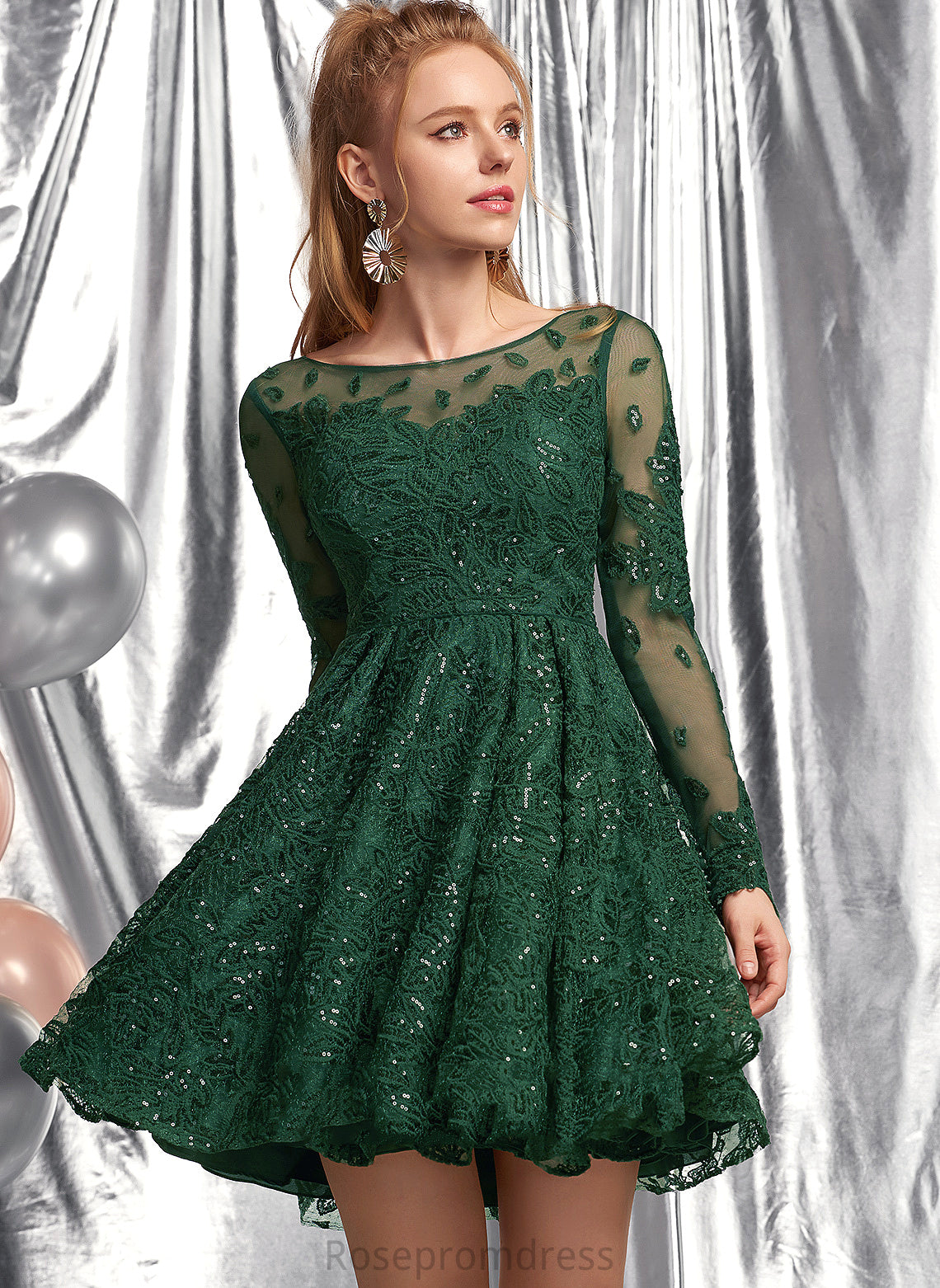 Homecoming Short/Mini A-Line Ayla Homecoming Dresses Dress Scoop Lace Sequins With Lace Neck