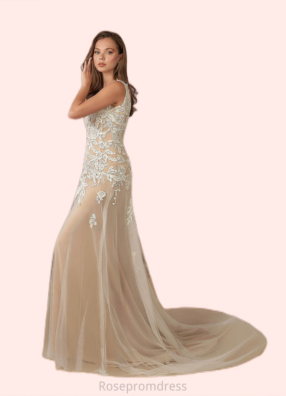 Stephanie A-Line Sequins Tulle Chapel Train Dress SRSP0020116