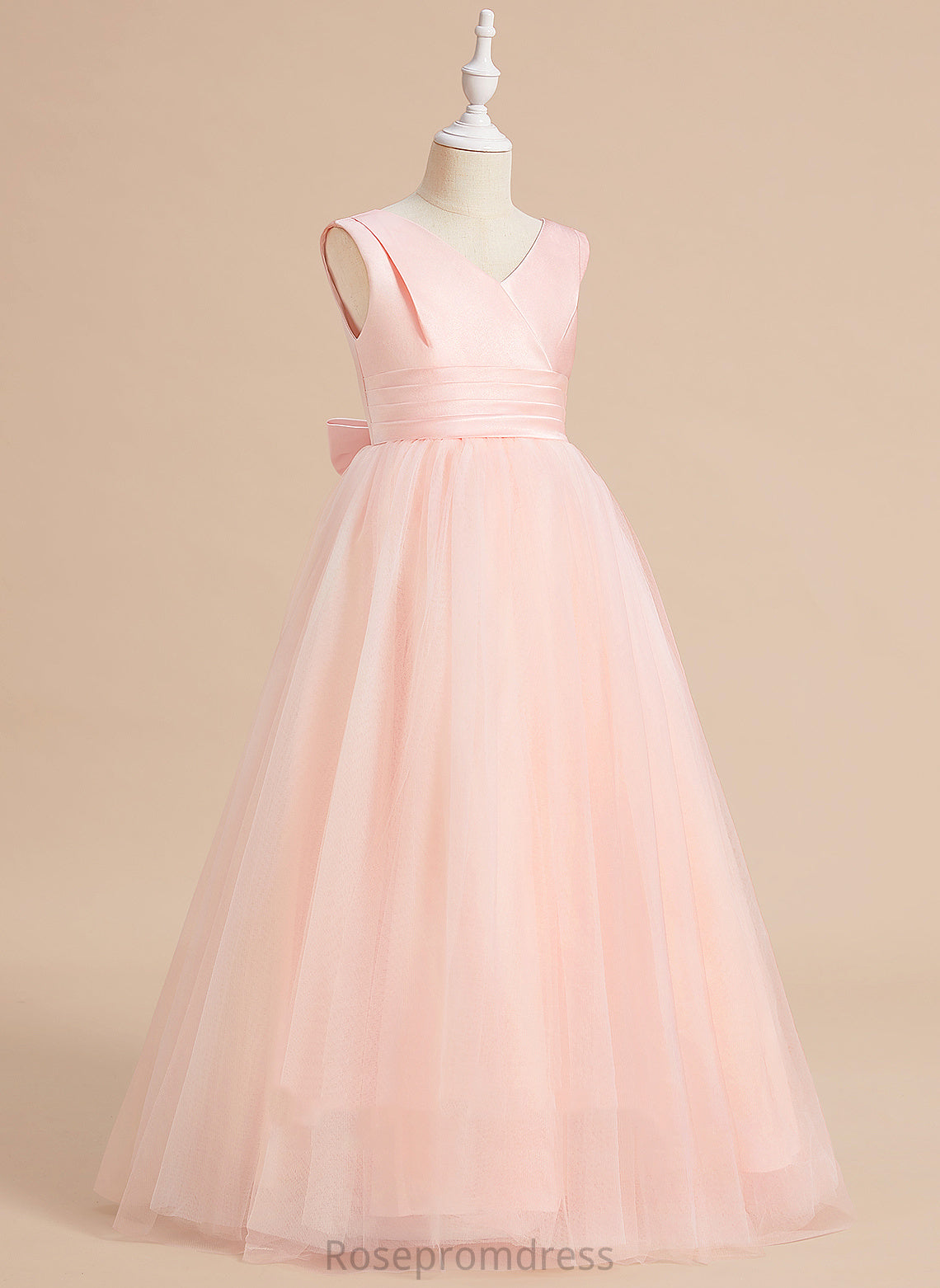 Girl Flower Floor-length Flower Girl Dresses Ball-Gown/Princess Satin/Tulle V-neck With - Nyasia Dress Sleeveless Bow(s)