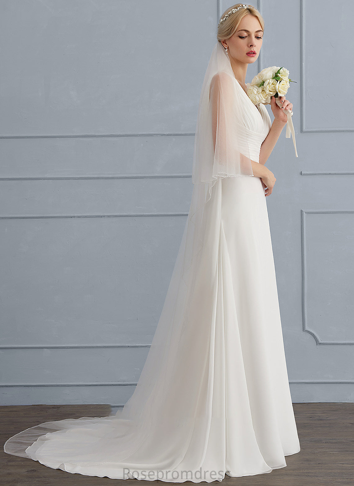 Nylah Wedding A-Line Wedding Dresses Dress Ruffle With Chiffon Sweep Train V-neck