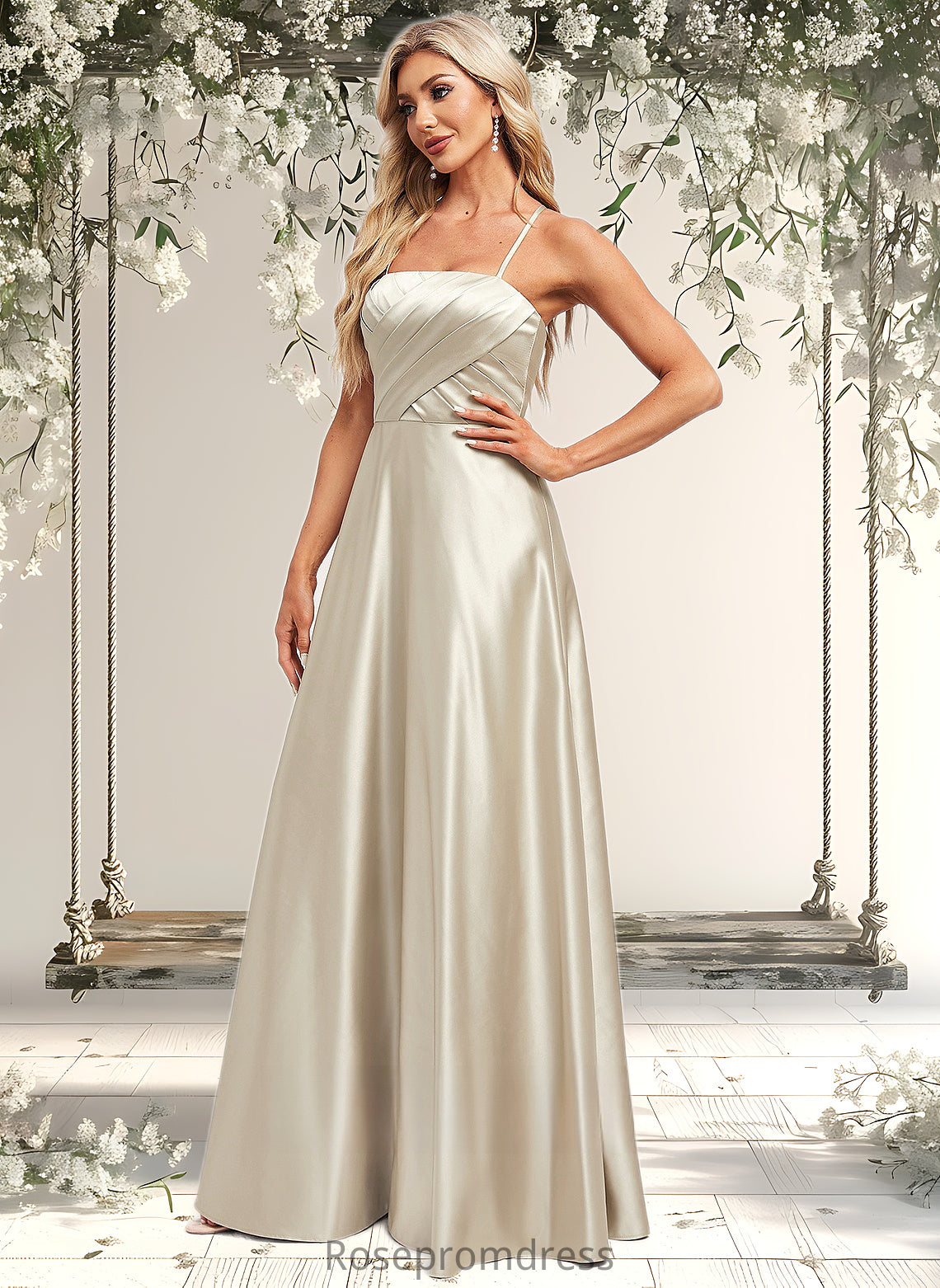 Briley A-line Square Floor-Length Satin Bridesmaid Dress DSP0025789