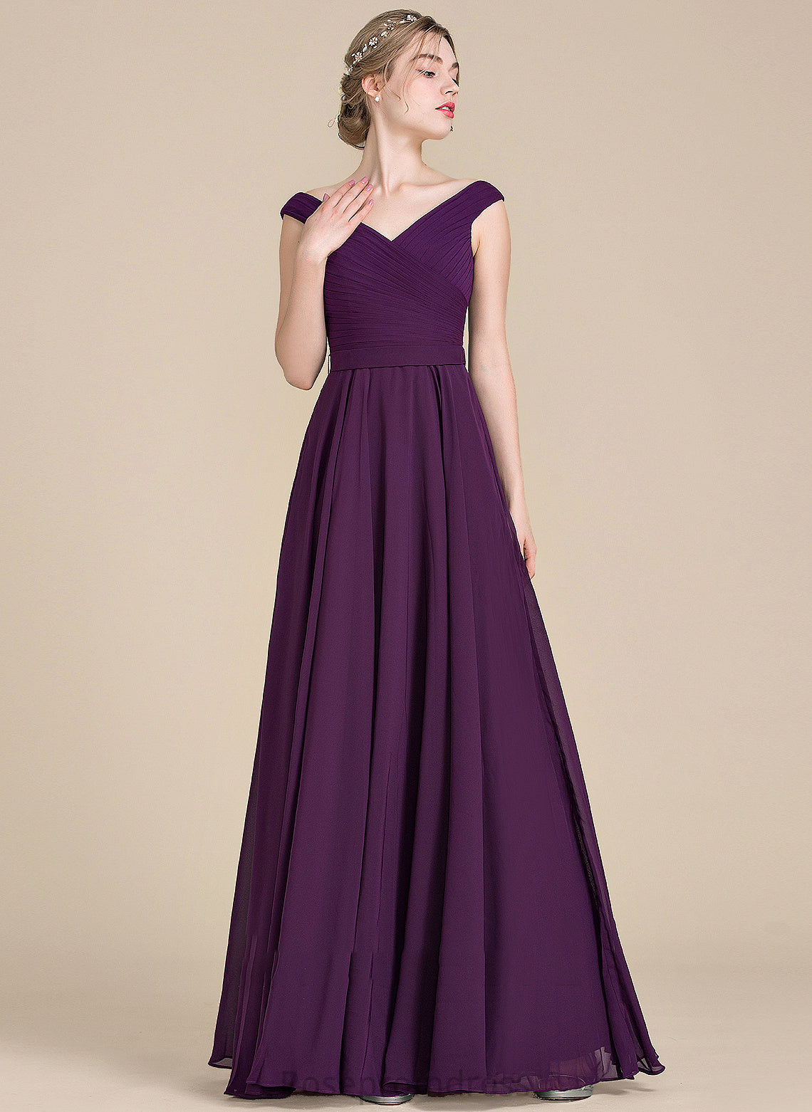 Silhouette Length A-Line Ruffle Neckline Floor-Length Embellishment Fabric Off-the-Shoulder Jaycee Floor Length Sleeveless Bridesmaid Dresses