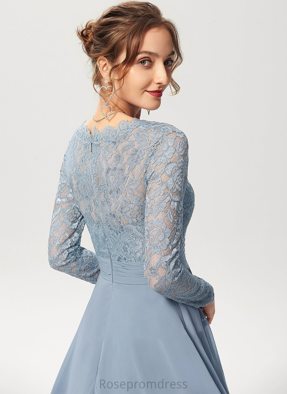 A-Line Sleeve Knee-Length Length V-neck Neckline Silhouette Fabric Lace Nicky Natural Waist A-Line/Princess Bridesmaid Dresses