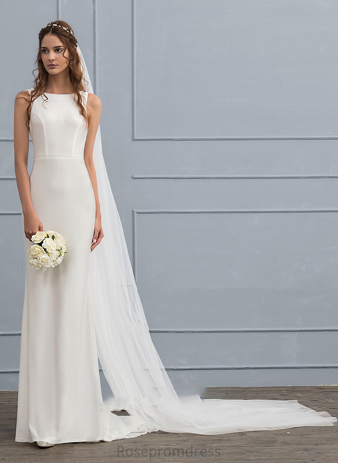 Jersey Train Neck Sweep Dress Trumpet/Mermaid Jaqueline Wedding Dresses Wedding Scoop