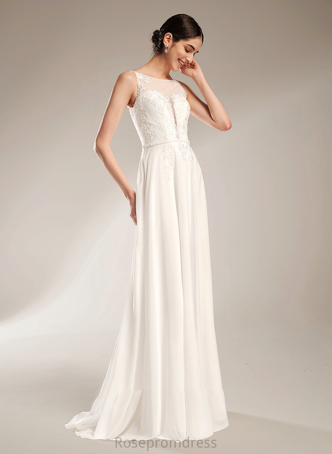 Ashley A-Line Lace Train Sequins Dress Sweep Wedding Illusion Wedding Dresses With