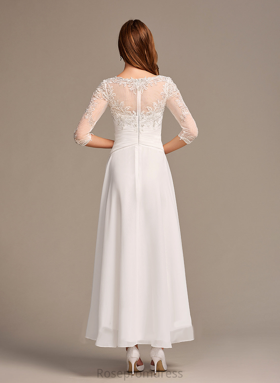 Lace Wedding Dresses Chiffon Wedding A-Line Dress With Asia Asymmetrical Illusion