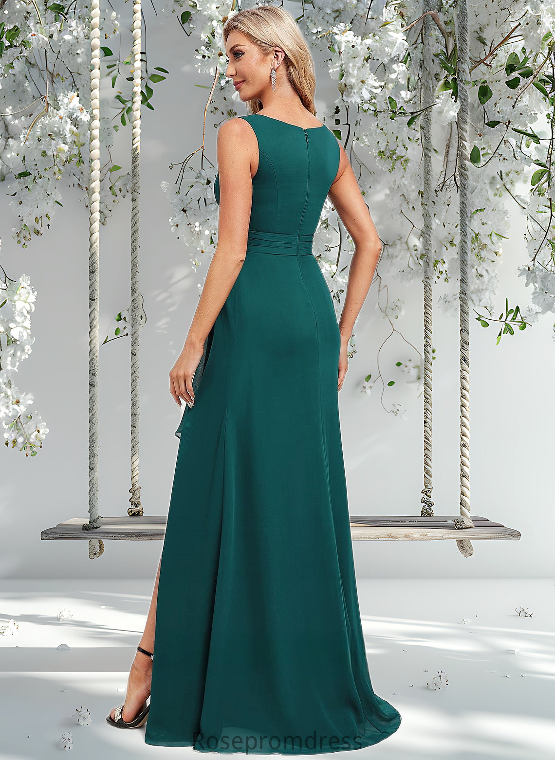 Mary A-line Scoop Floor-Length Chiffon Bridesmaid Dress With Ruffle DSP0025814