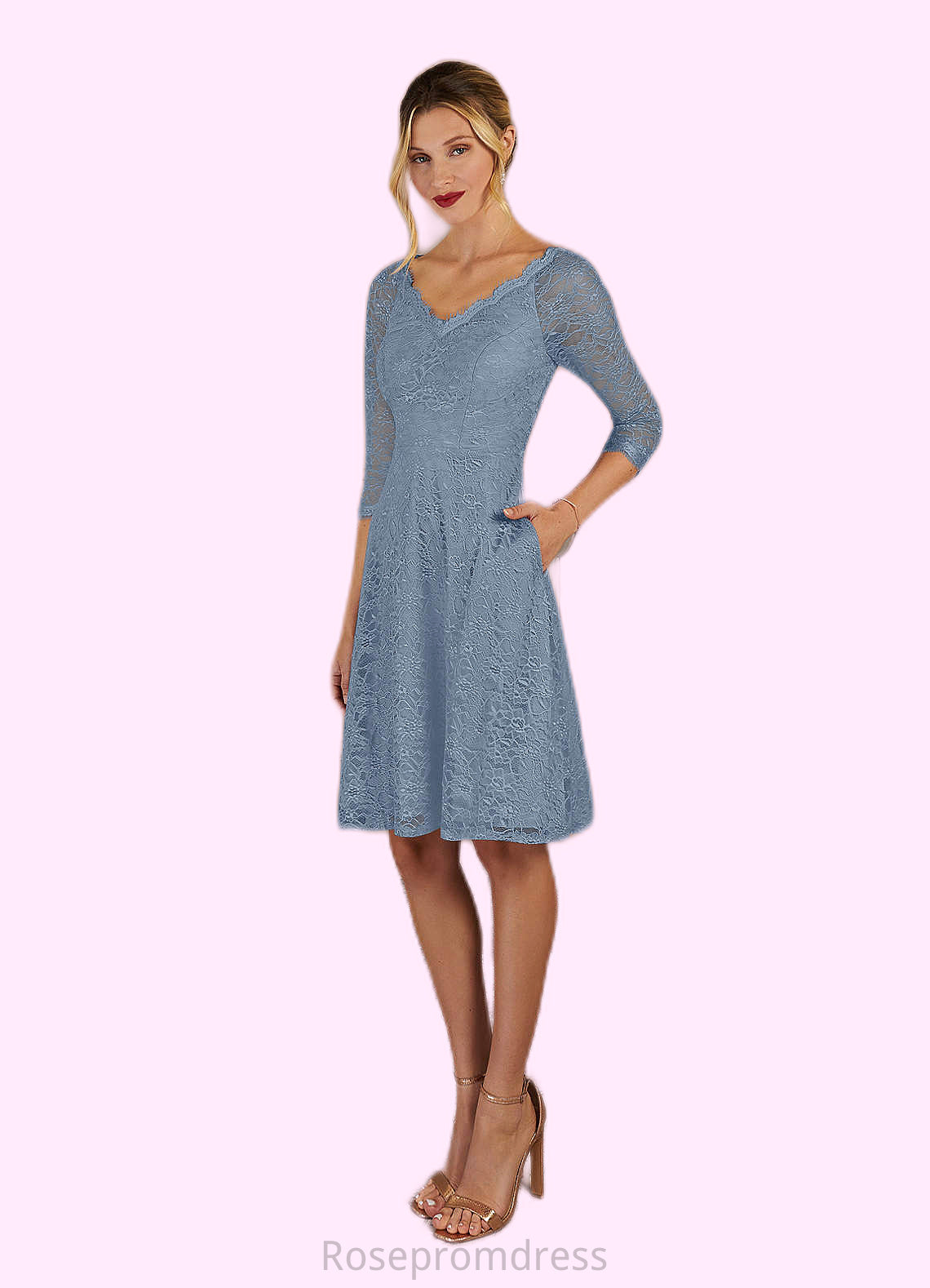 Jaycee A-Line Lace Knee-Length Dress SRSP0019899