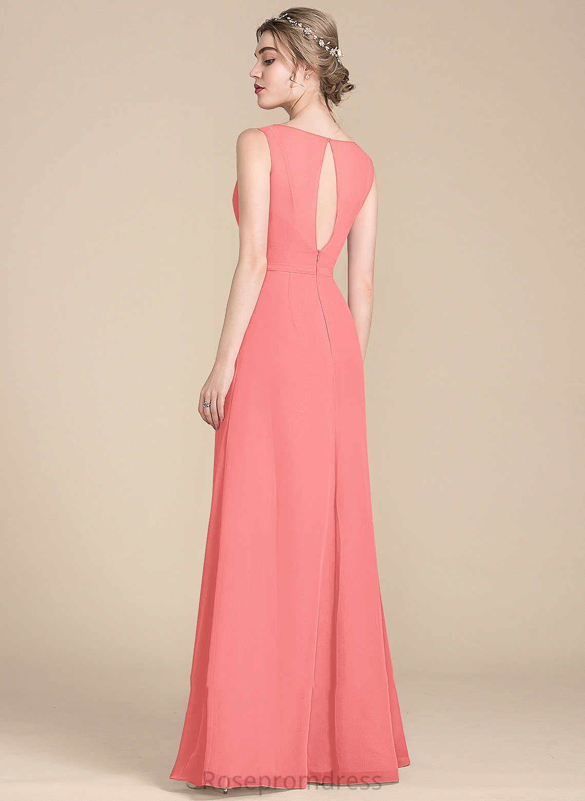 Floor-Length Neckline Embellishment V-neck Silhouette Length Fabric CascadingRuffles A-Line Chloe Natural Waist A-Line/Princess Bridesmaid Dresses