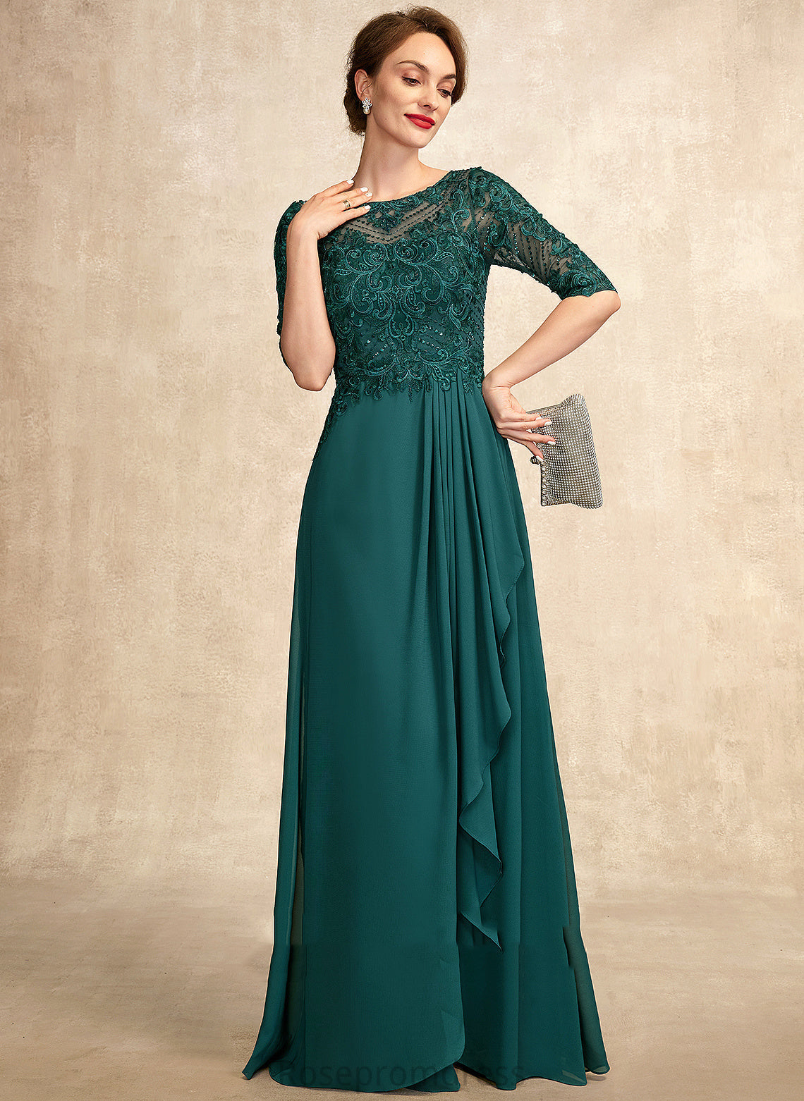 Bride Mother Mother of the Bride Dresses Lace A-Line Beading Ruffles Floor-Length Neck With Sequins Scoop Aliana the of Dress Chiffon Cascading