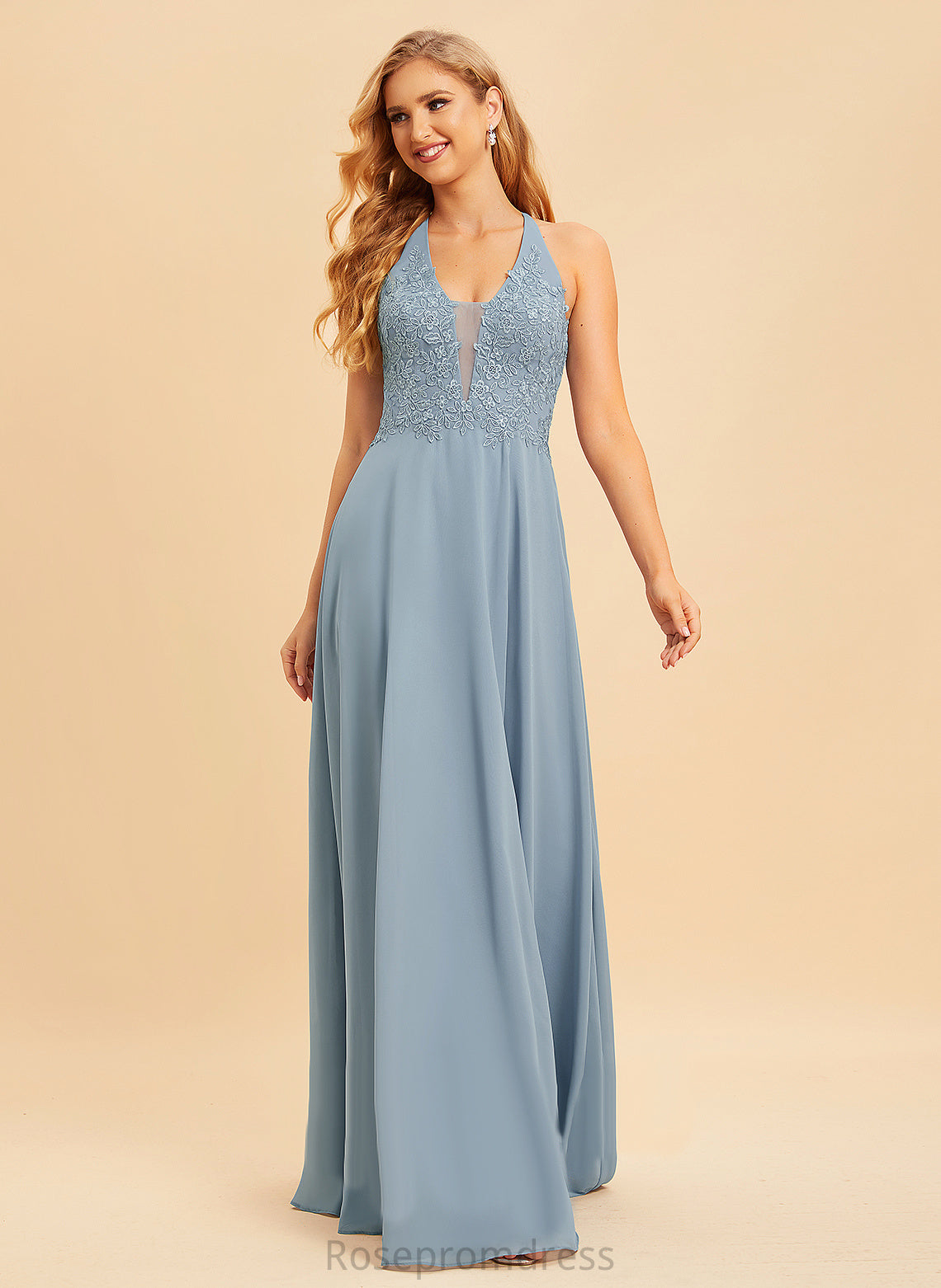 V-Neck A-line Silhouette Fabric Straps&Sleeves Lace Length Floor-Length Neckline Jamiya Bridesmaid Dresses