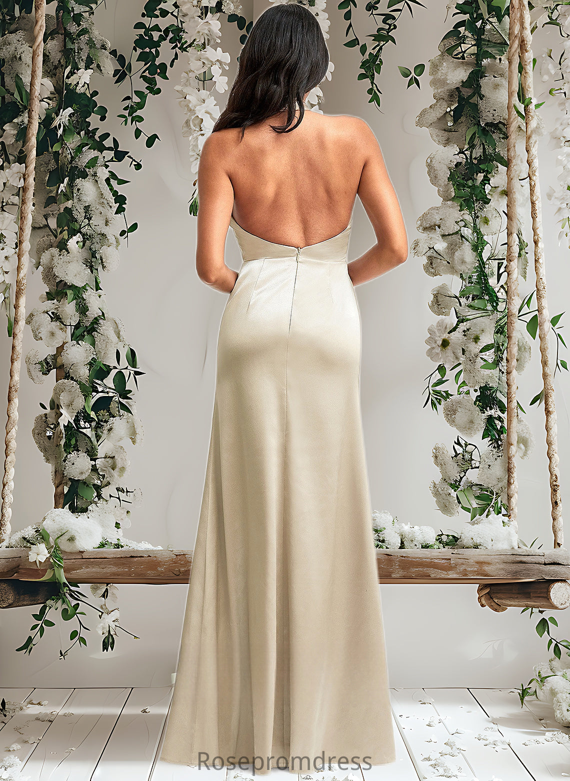 Lina A-line Halter Floor-Length Stretch Satin Bridesmaid Dress DSP0025761