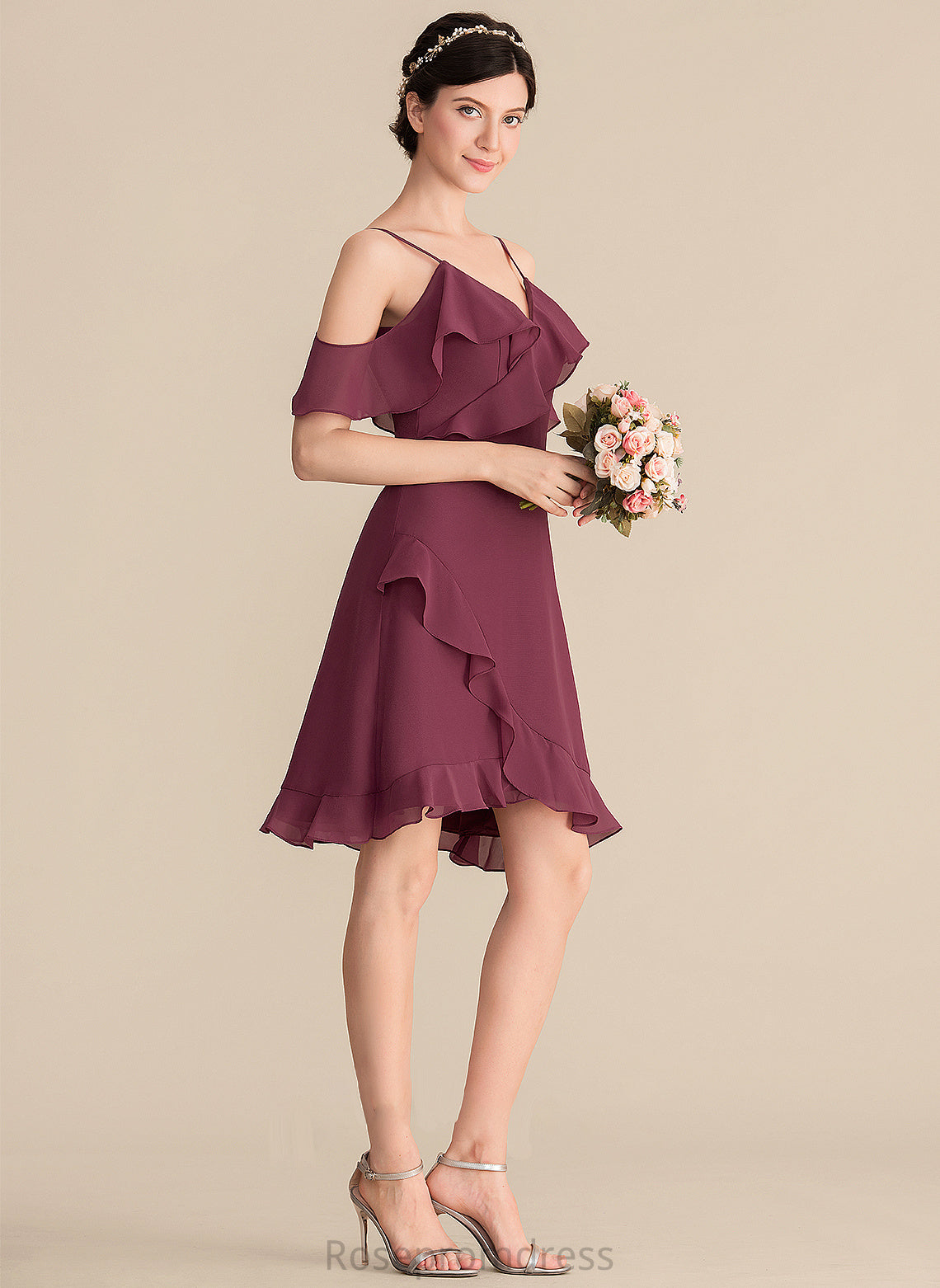 Embellishment Silhouette Knee-Length V-neck Fabric CascadingRuffles Length Neckline A-Line Breanna Bridesmaid Dresses