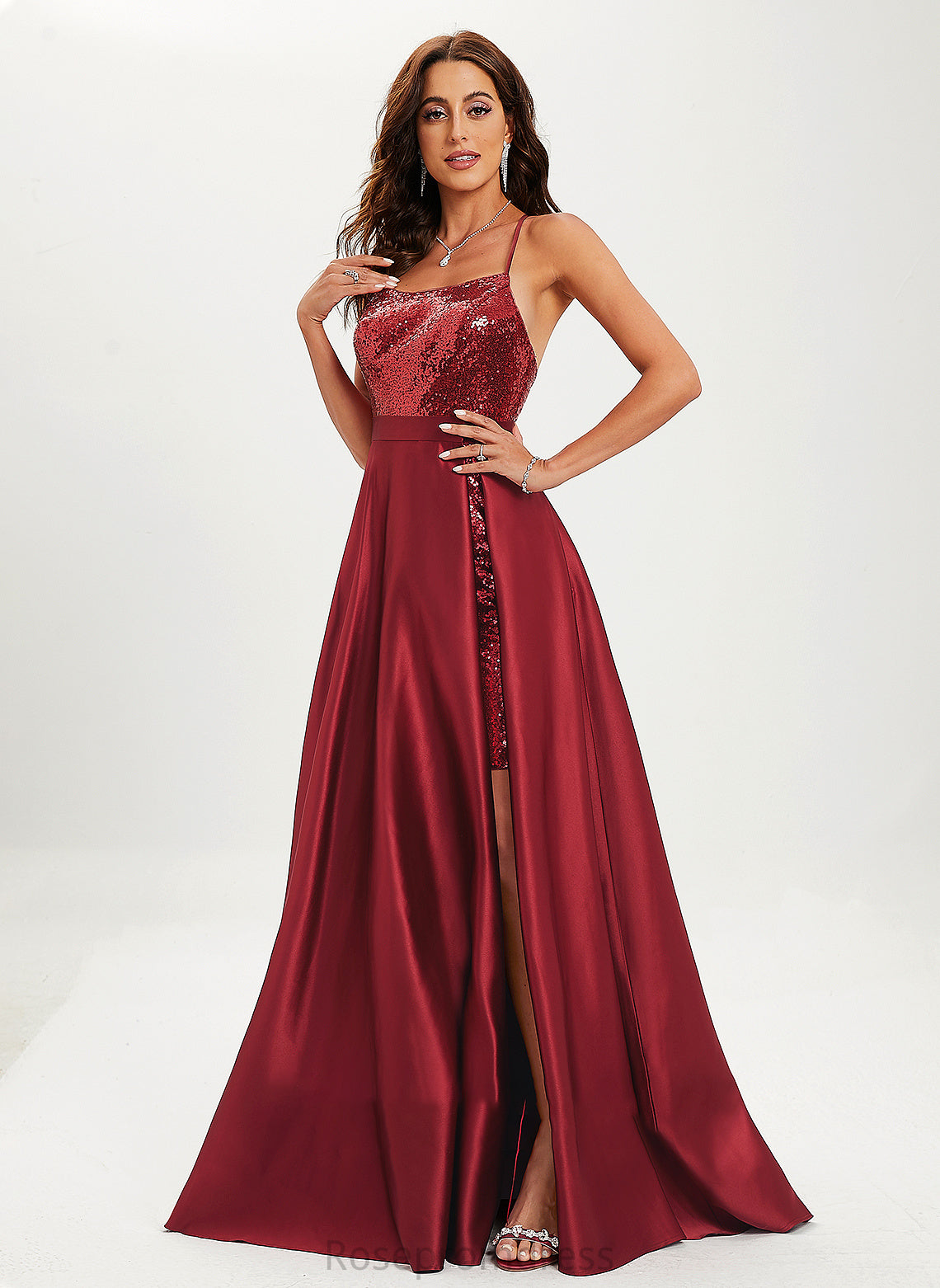 Sequins Neck Elaine Satin Ball-Gown/Princess Scoop Sweep With Prom Dresses Train