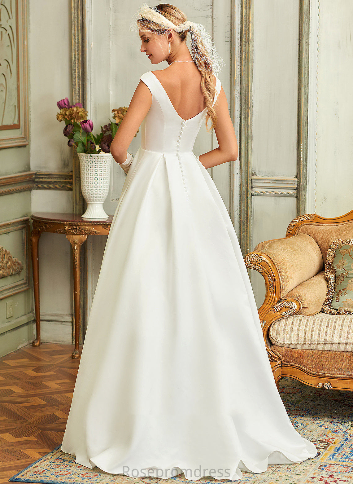 Pockets V-neck Dayana With Satin Asymmetrical Dress Wedding Wedding Dresses Ball-Gown/Princess