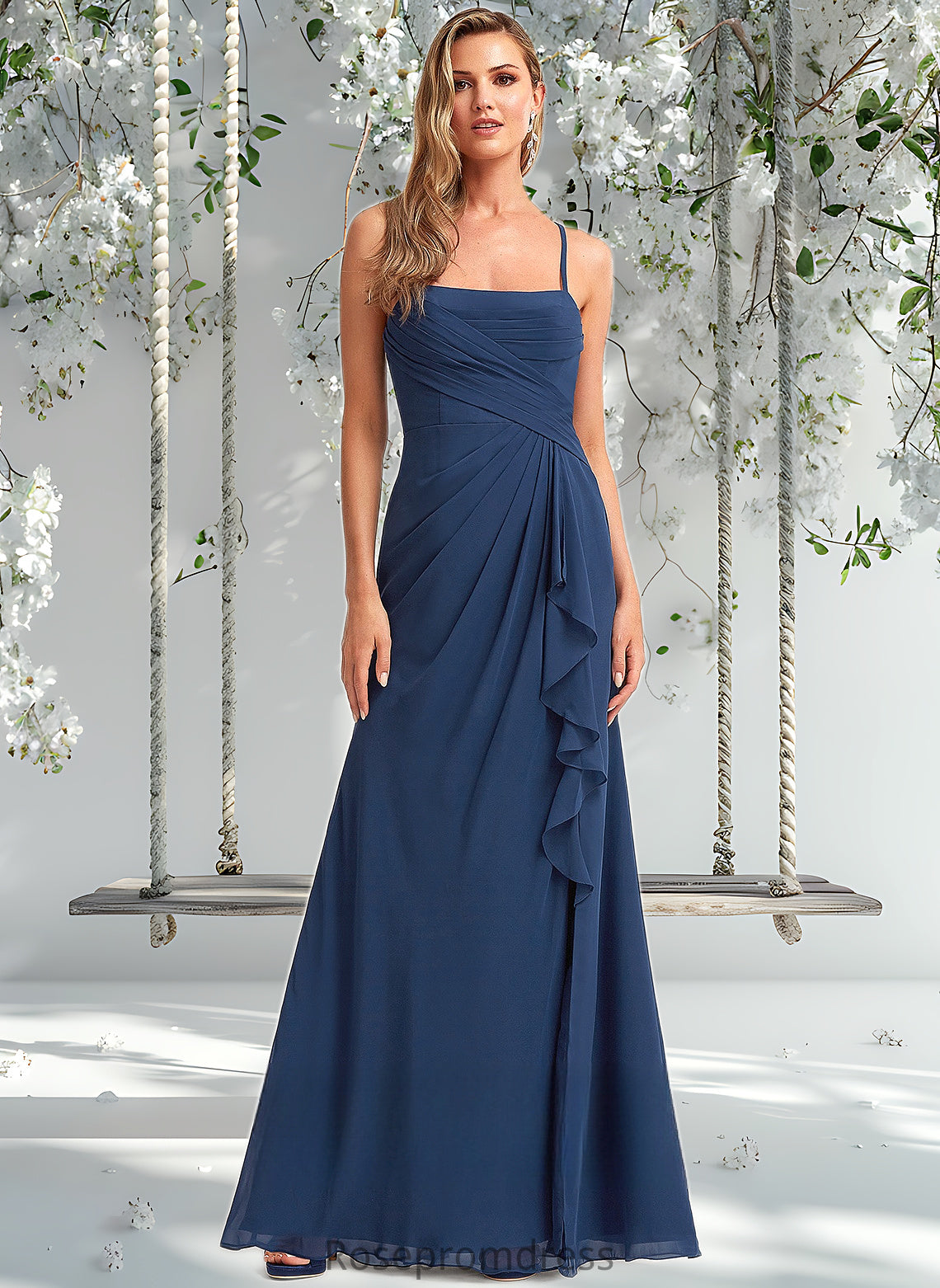 Karina A-line Square Floor-Length Chiffon Bridesmaid Dress With Ruffle DSP0025732