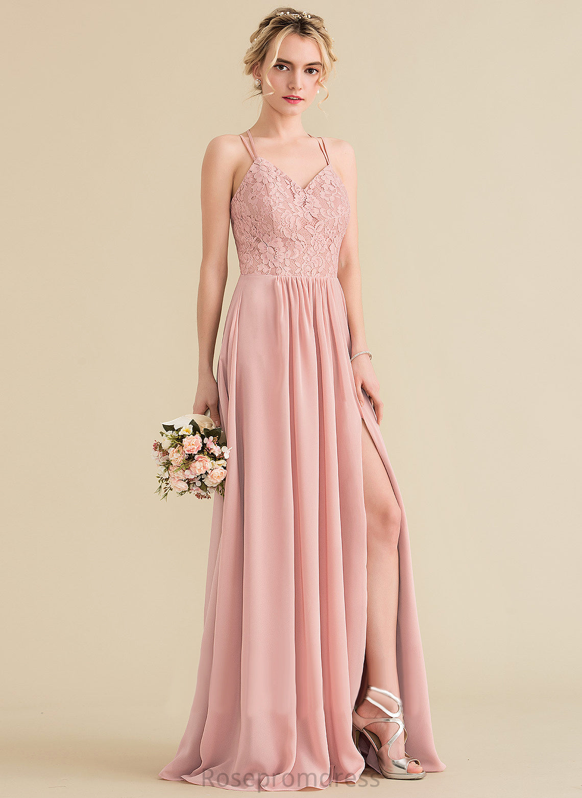 Lace Silhouette Straps&Sleeves Length Sweetheart Fabric Floor-Length A-Line Neckline Reese Natural Waist V-Neck Bridesmaid Dresses