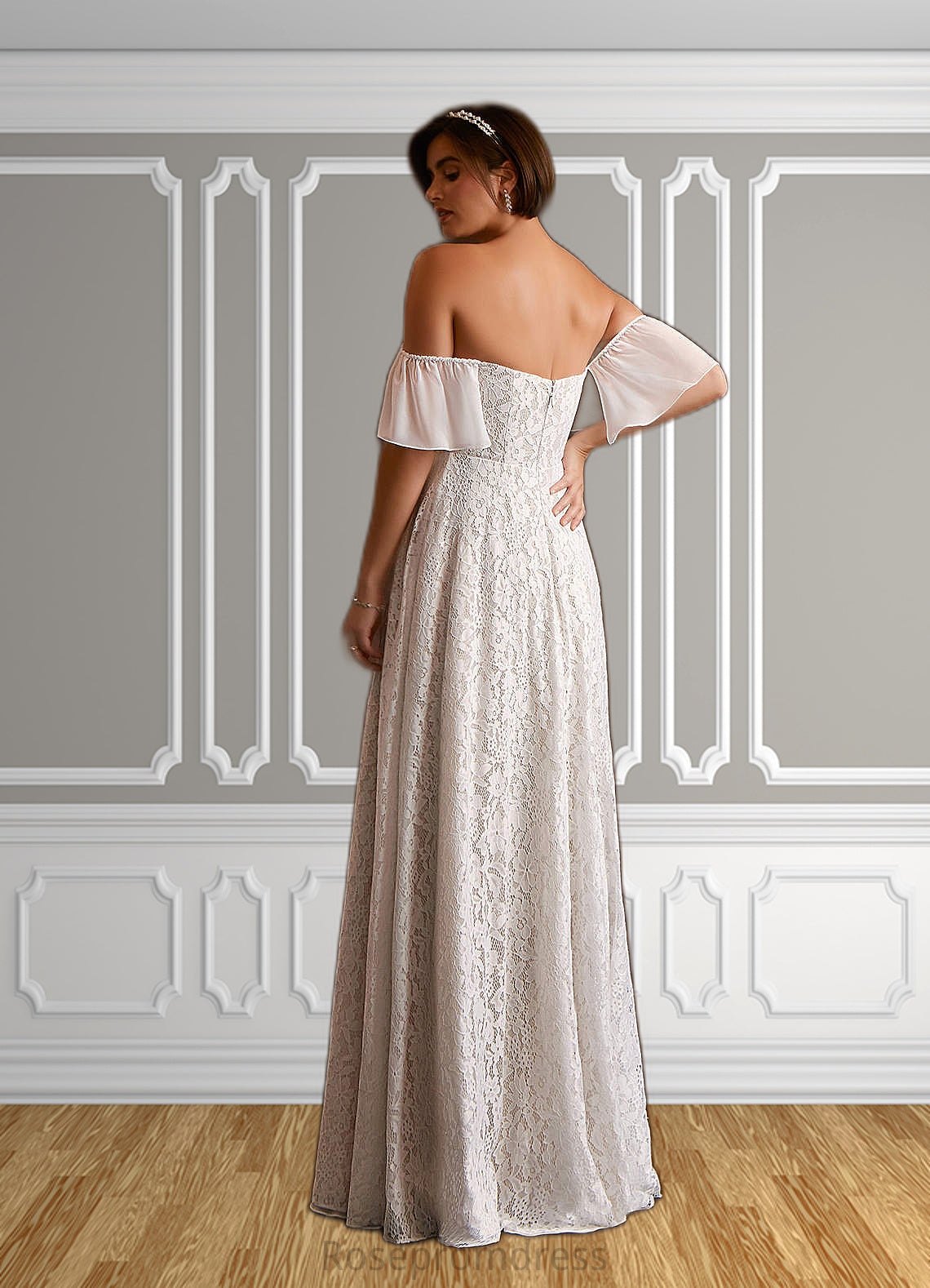Pru A-Line Off the Shoulder Chiffon Floor-Length Dress SRSP0020087