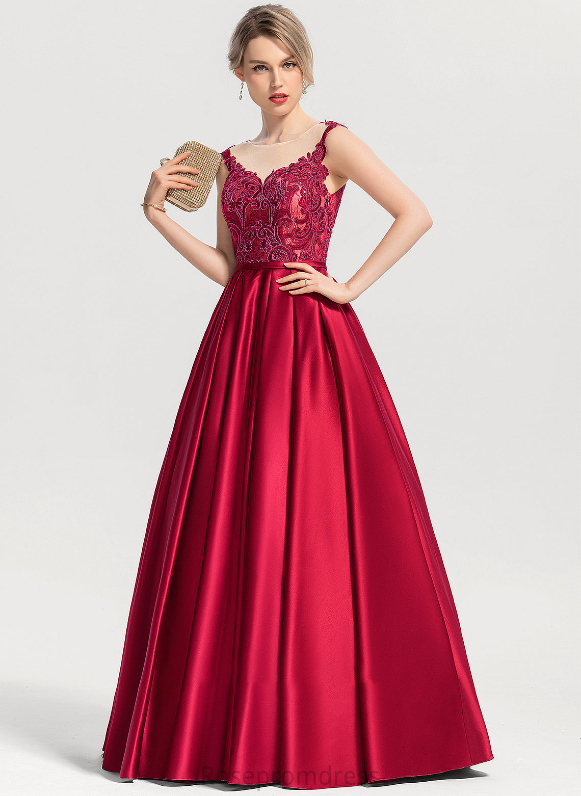 Prom Dresses Sequins Neck Scoop Ball-Gown/Princess Selah With Floor-Length Satin