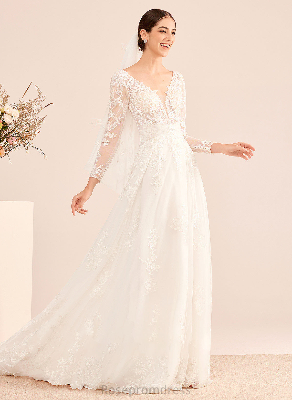 Sequins With Court Wedding Train V-neck Wedding Dresses Maci A-Line Dress Beading