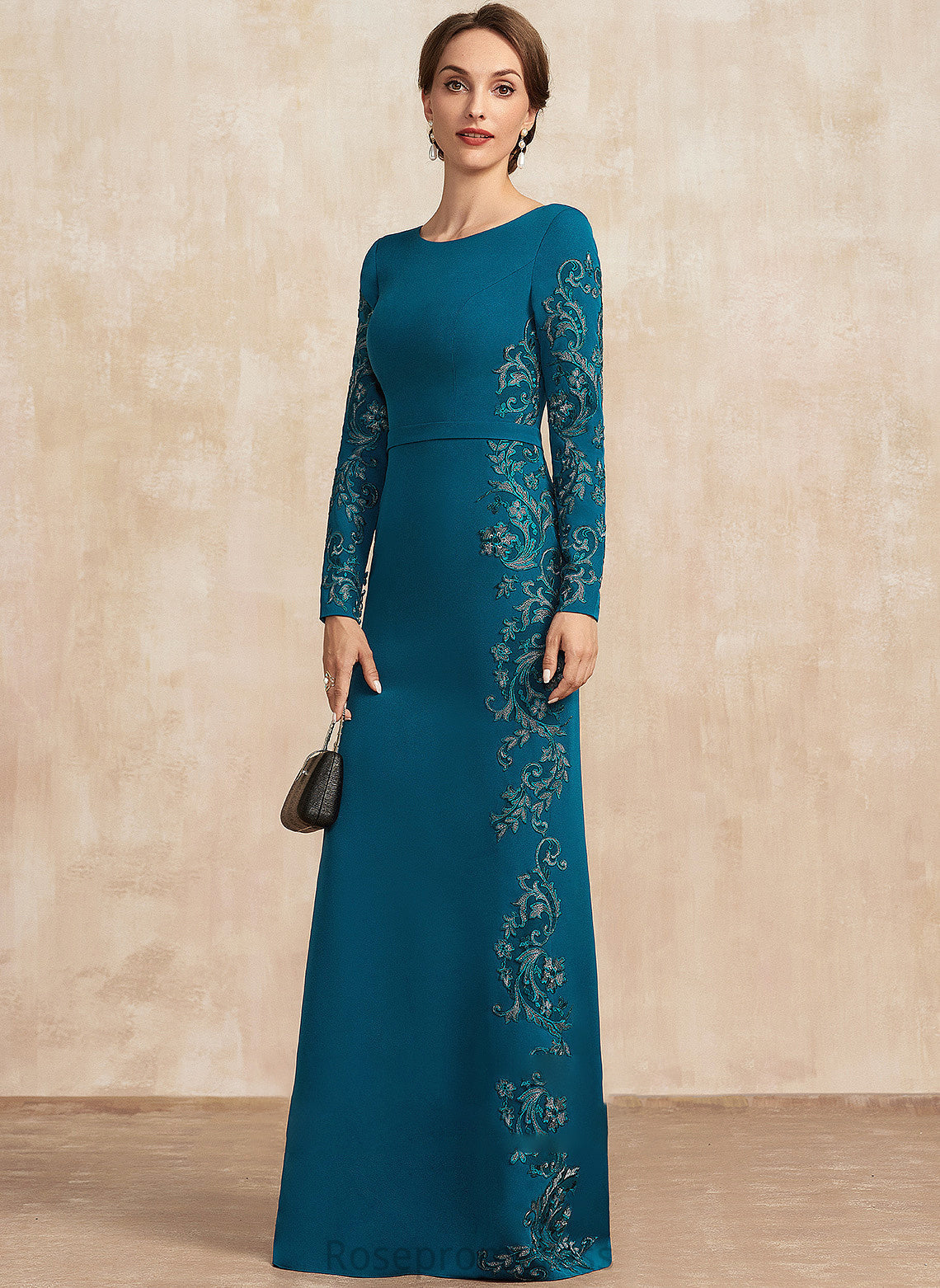 Bride Sheath/Column With Neck Dress Lace Appliques Mother the Crepe of Mother of the Bride Dresses Floor-Length Stretch Scoop Janey