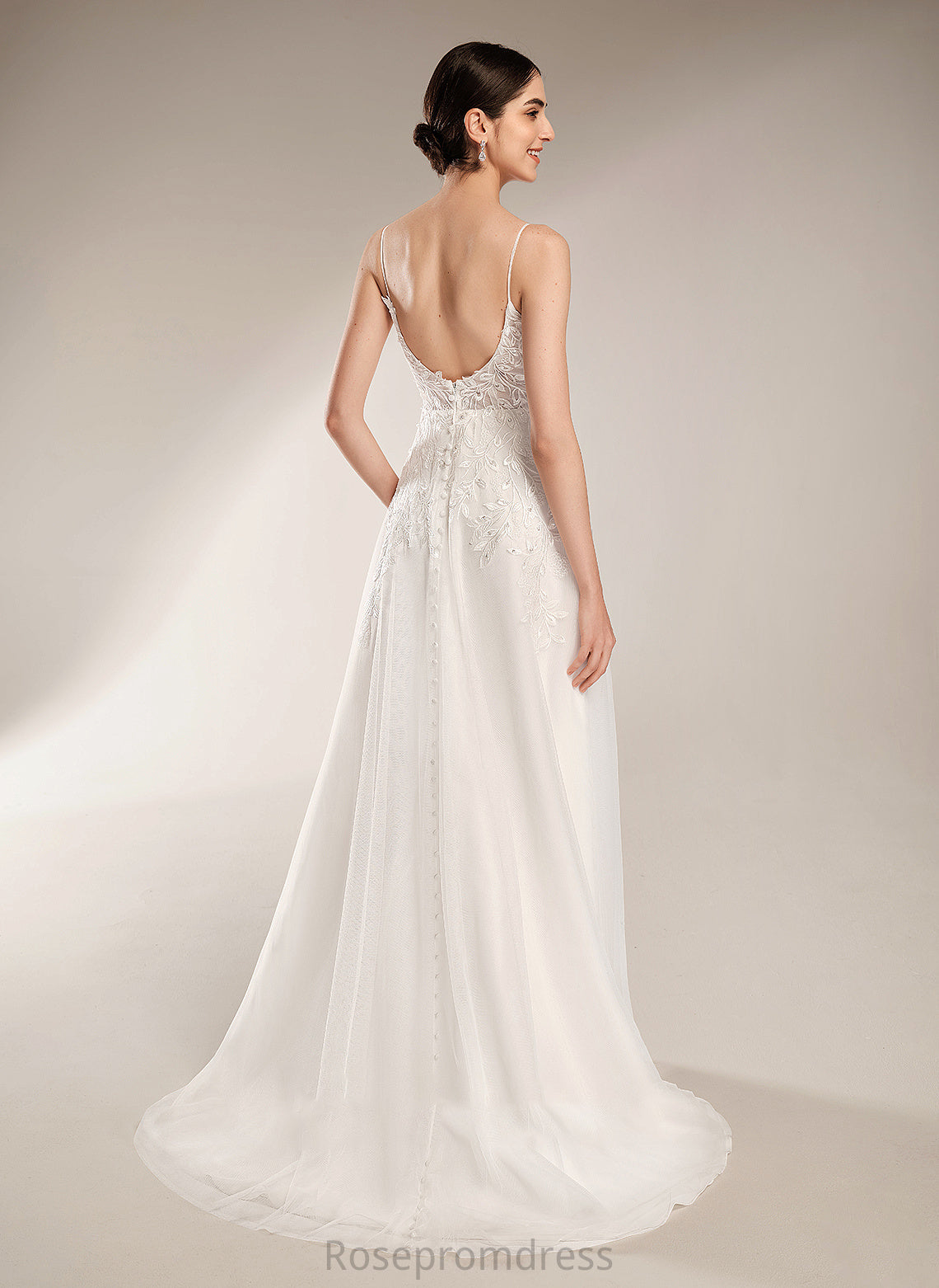 Annika Beading With A-Line Train Square Dress Wedding Dresses Sequins Wedding Court Neckline