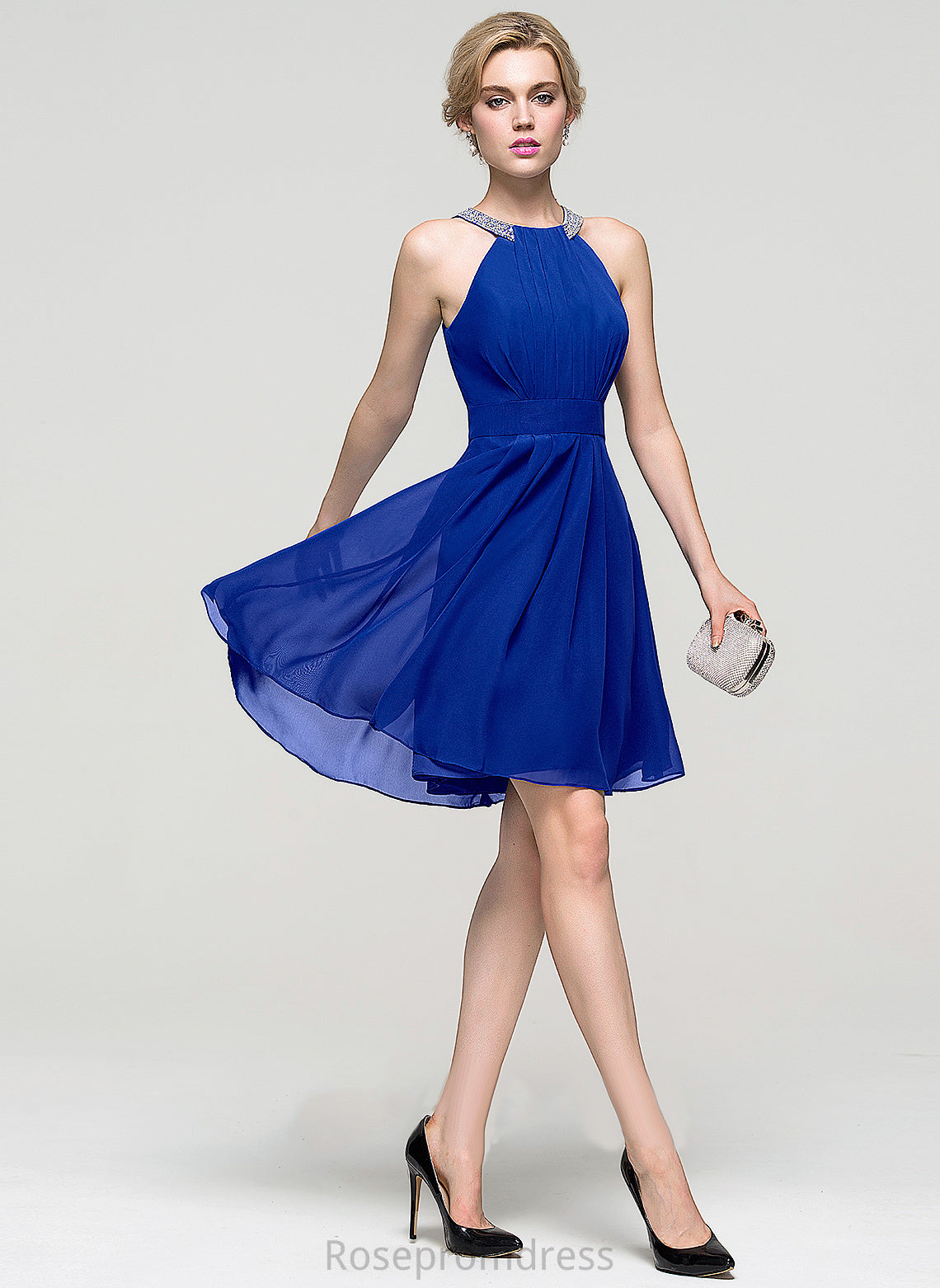 Chiffon Dress A-Line With Homecoming Dresses Neck Rubi Beading Scoop Homecoming Sequins Knee-Length Ruffle