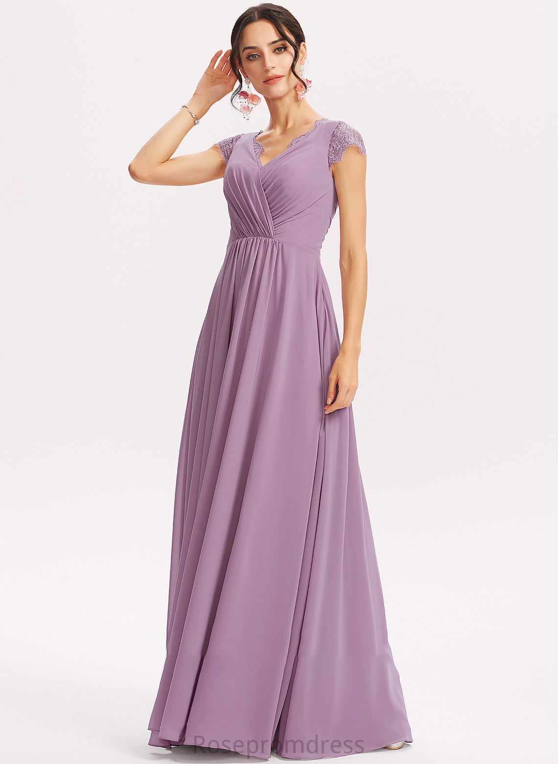 Lace Fabric A-Line Embellishment Length Neckline Floor-Length Silhouette V-neck Giovanna Floor Length Natural Waist Bridesmaid Dresses