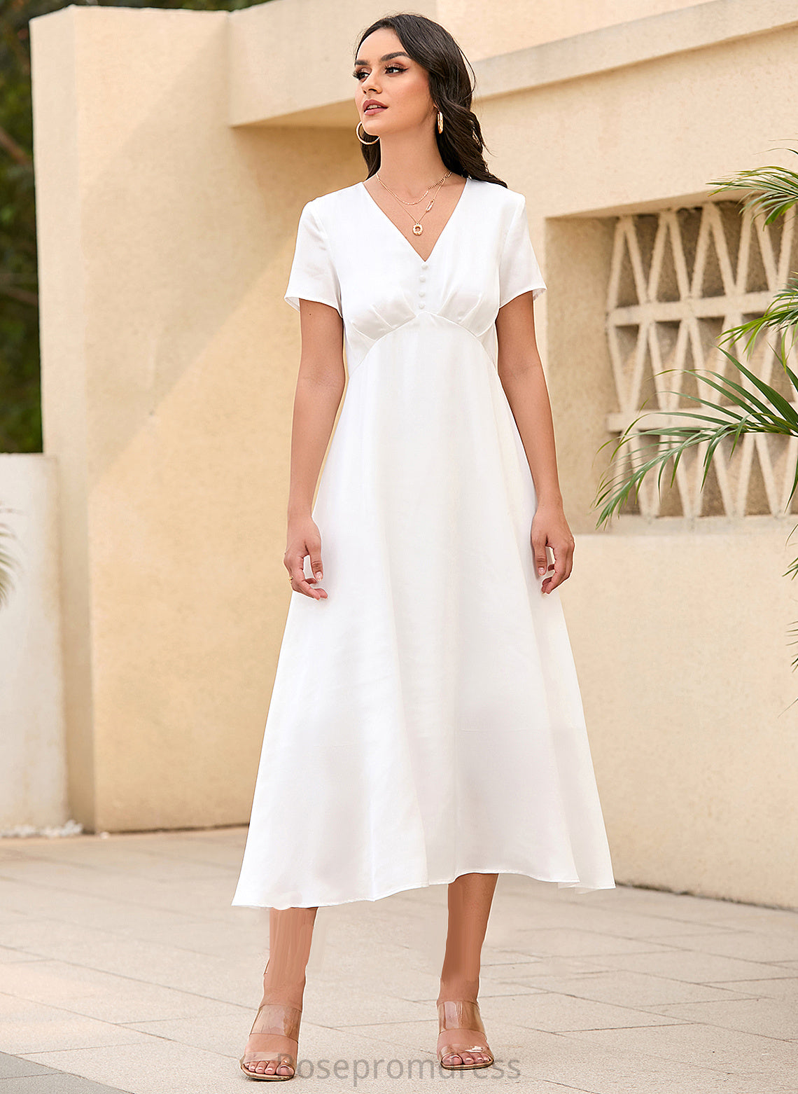 A-Line Tea-Length Wedding Dresses Ayana Wedding V-neck Dress